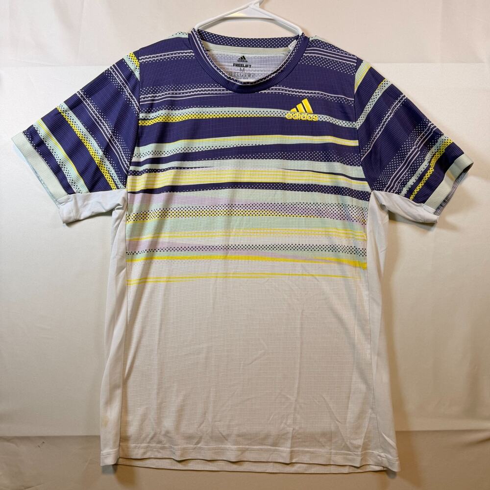 Adidas Freelift Heat.RDY Striped Tennis T Shirt Purple Men's Size Medium